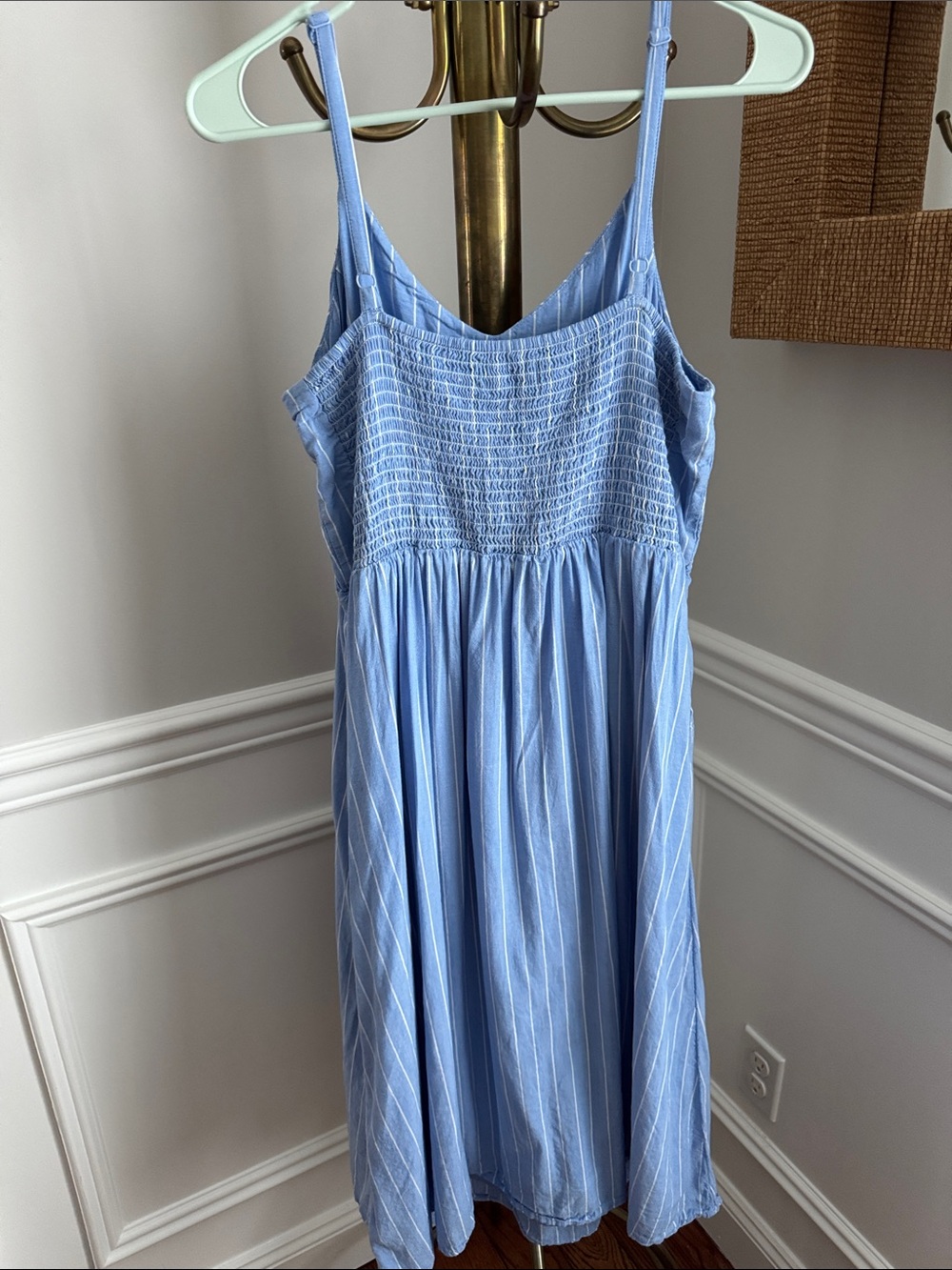 Old Navy Light Blue Pinstripe Midi Dress - Picture 2 of 5